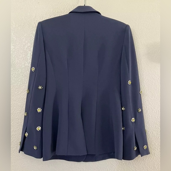 New Cinq A Sept Cheyenne Rhinestone Flower Blazer in Navy Size 4 - Picture 9 of 12